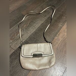 Coach Kristin Shimmery Cream Leather Hobo Crossbody Bag. Pearl-like color.